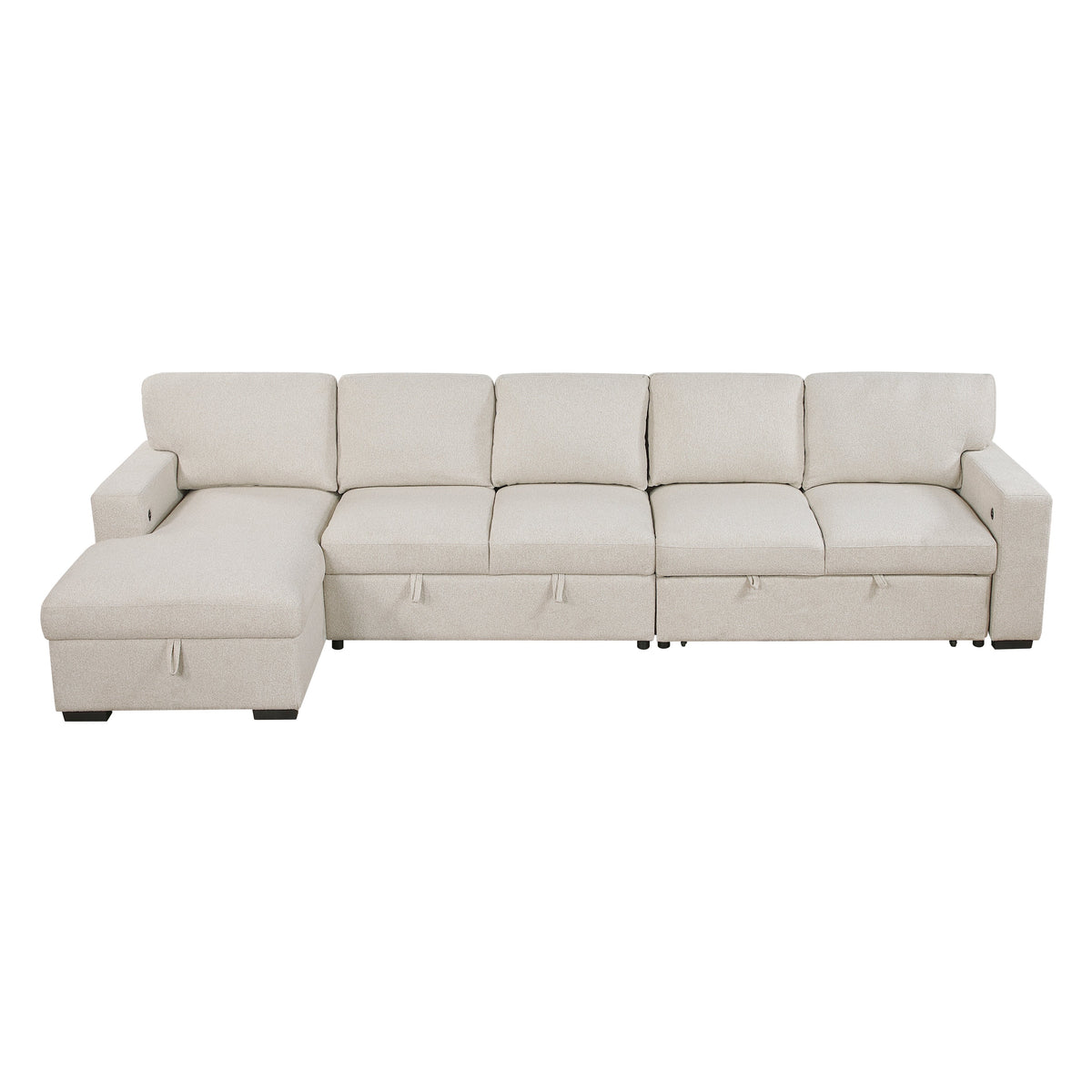 Pompano Beige 3-Piece Sectional with Left Chaise, Pull-out Bed and Hidden Storages, Charging Ports by Homelegance at Eve Furniture