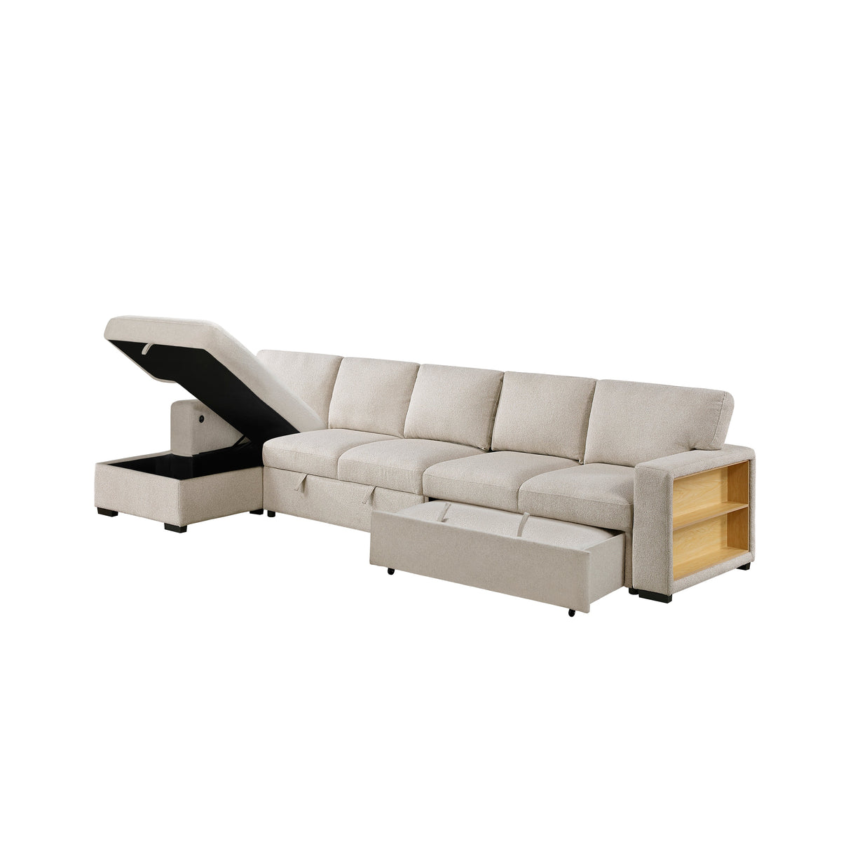 Pompano Beige 3-Piece Sectional with Left Chaise, Pull-out Bed and Hidden Storages, Charging Ports by Homelegance at Eve Furniture