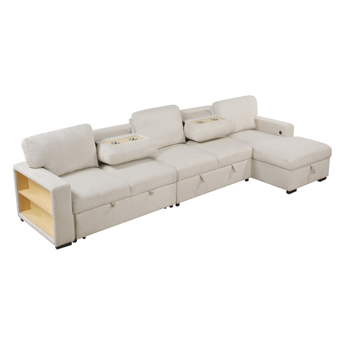 Pompano Beige 3-Piece Sectional with Right Chaise, Pull-out Bed and Hidden Storages, Charging Ports by Homelegance at Eve Furniture