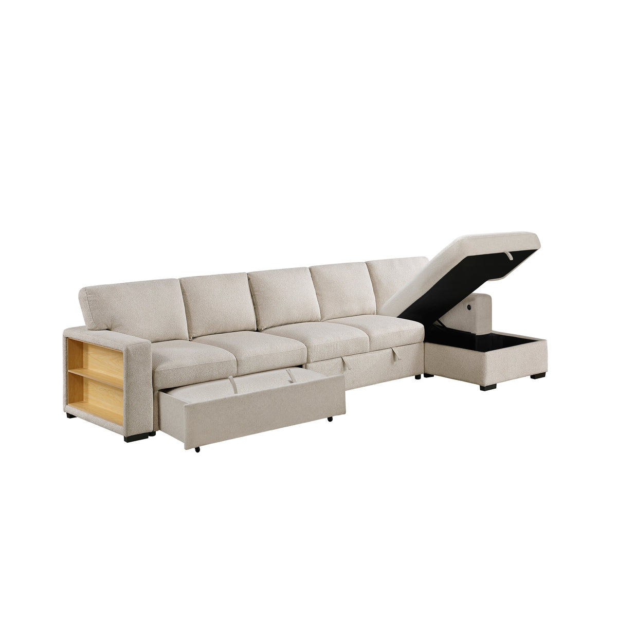 Pompano Beige 3-Piece Sectional with Right Chaise, Pull-out Bed and Hidden Storages, Charging Ports by Homelegance at Eve Furniture