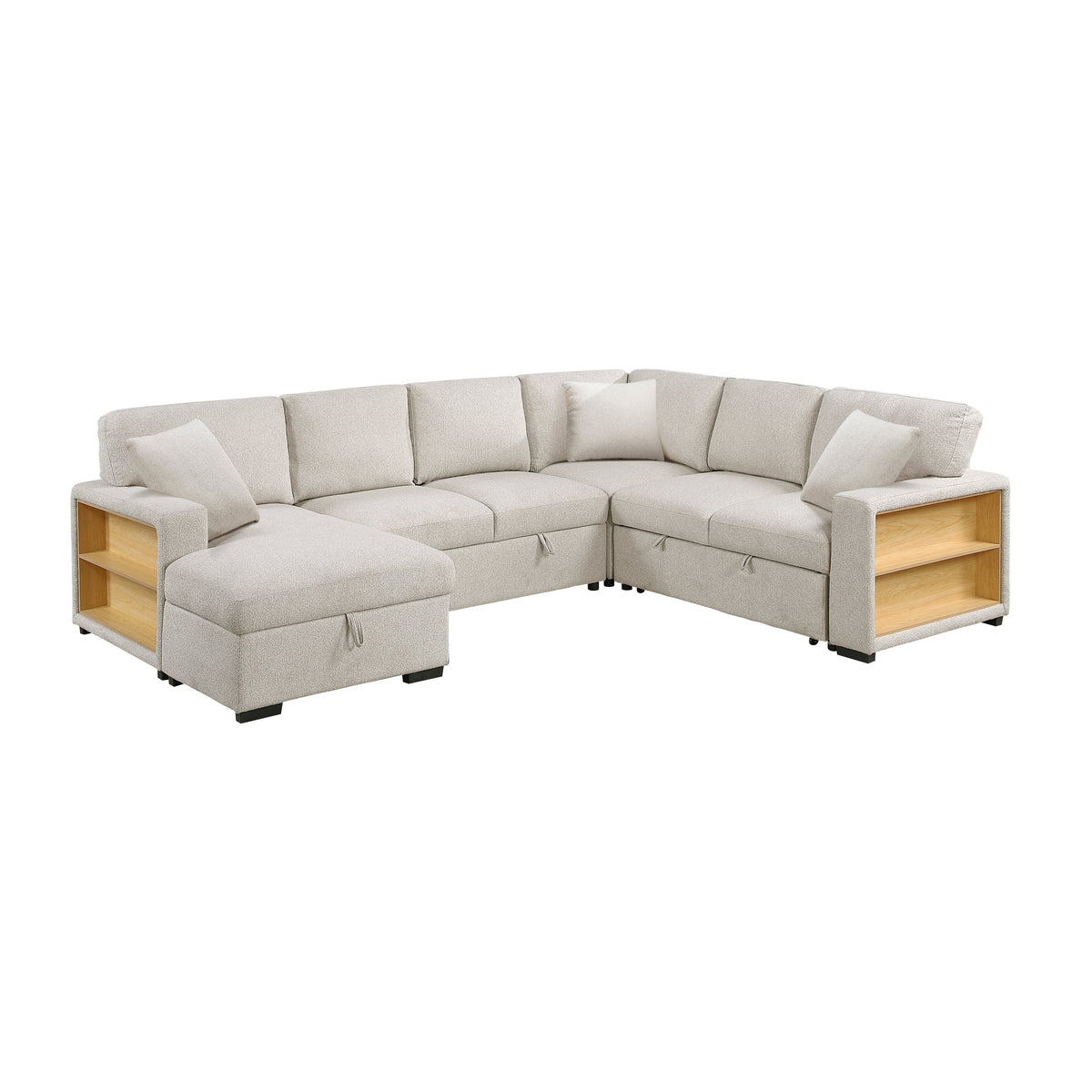 Pompano Beige 4-Piece Sectional with Left Chaise, Pull-out Bed and Hidden Storages, Charging Ports by Homelegance at Eve Furniture