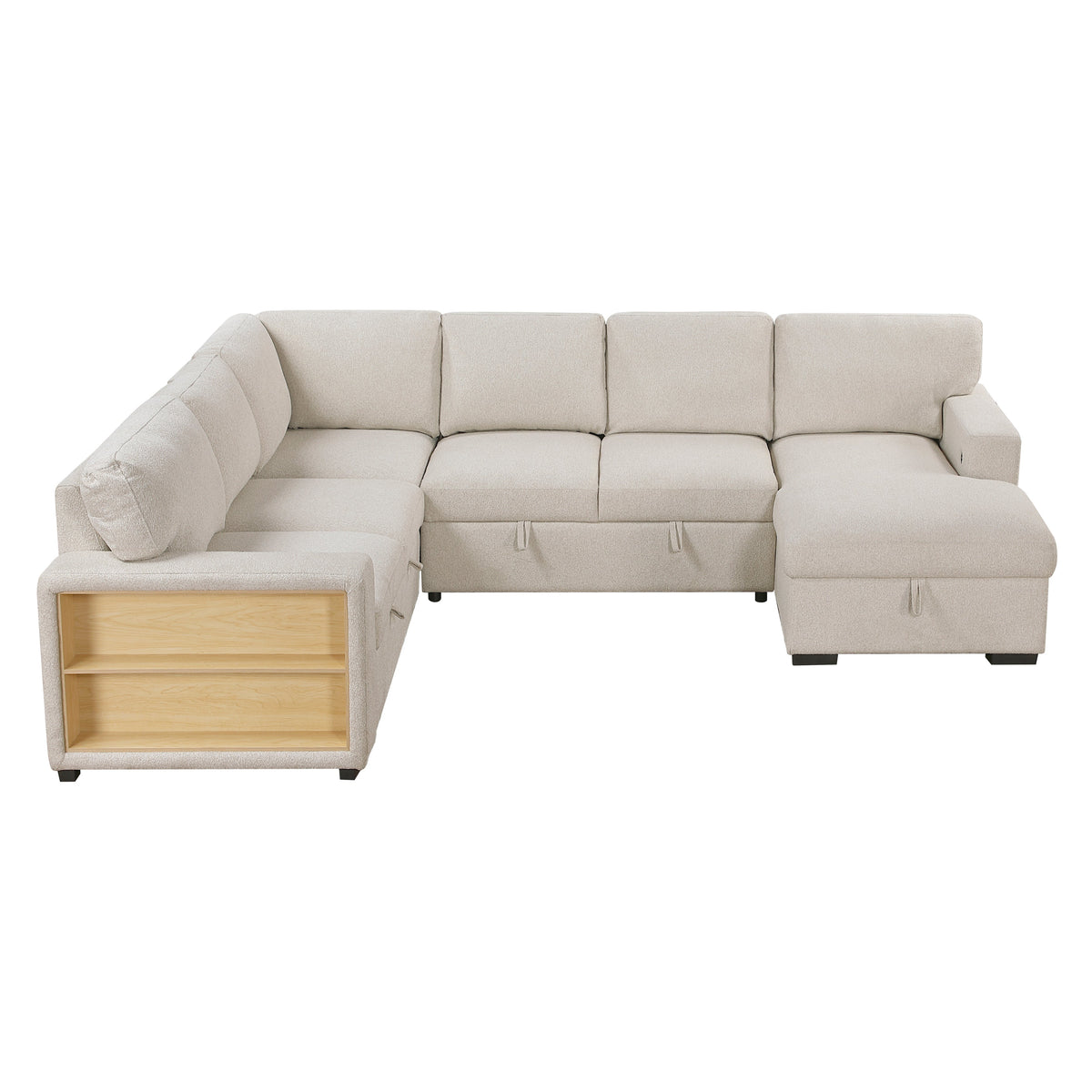 Pompano Beige 4-Piece Sectional with Right Chaise, Pull-out Bed and Hidden Storages, Charging Ports by Homelegance at Eve Furniture
