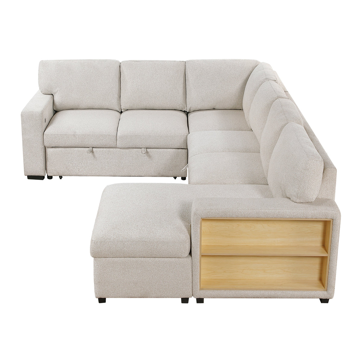 Pompano Beige 4-Piece Sectional with Right Chaise, Pull-out Bed and Hidden Storages, Charging Ports by Homelegance at Eve Furniture