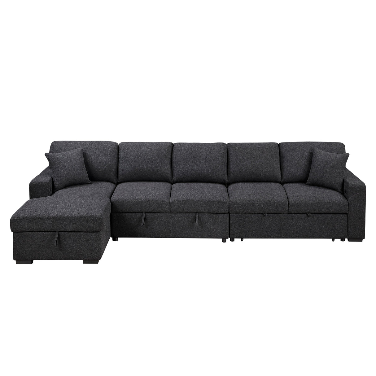 Pompano Black Boucle 3-Piece Sectional with Left Chaise and Pull-out Bed by Homelegance at Eve Furniture