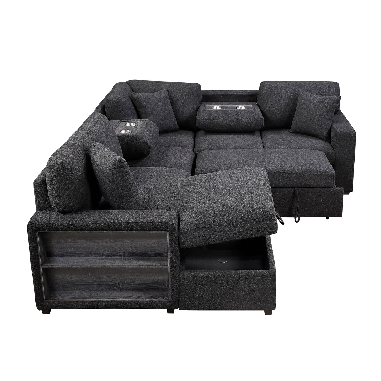 Pompano Black Boucle 4-Piece Sectional with Left Chaise and Pull-out Bed by Homelegance at Eve Furniture