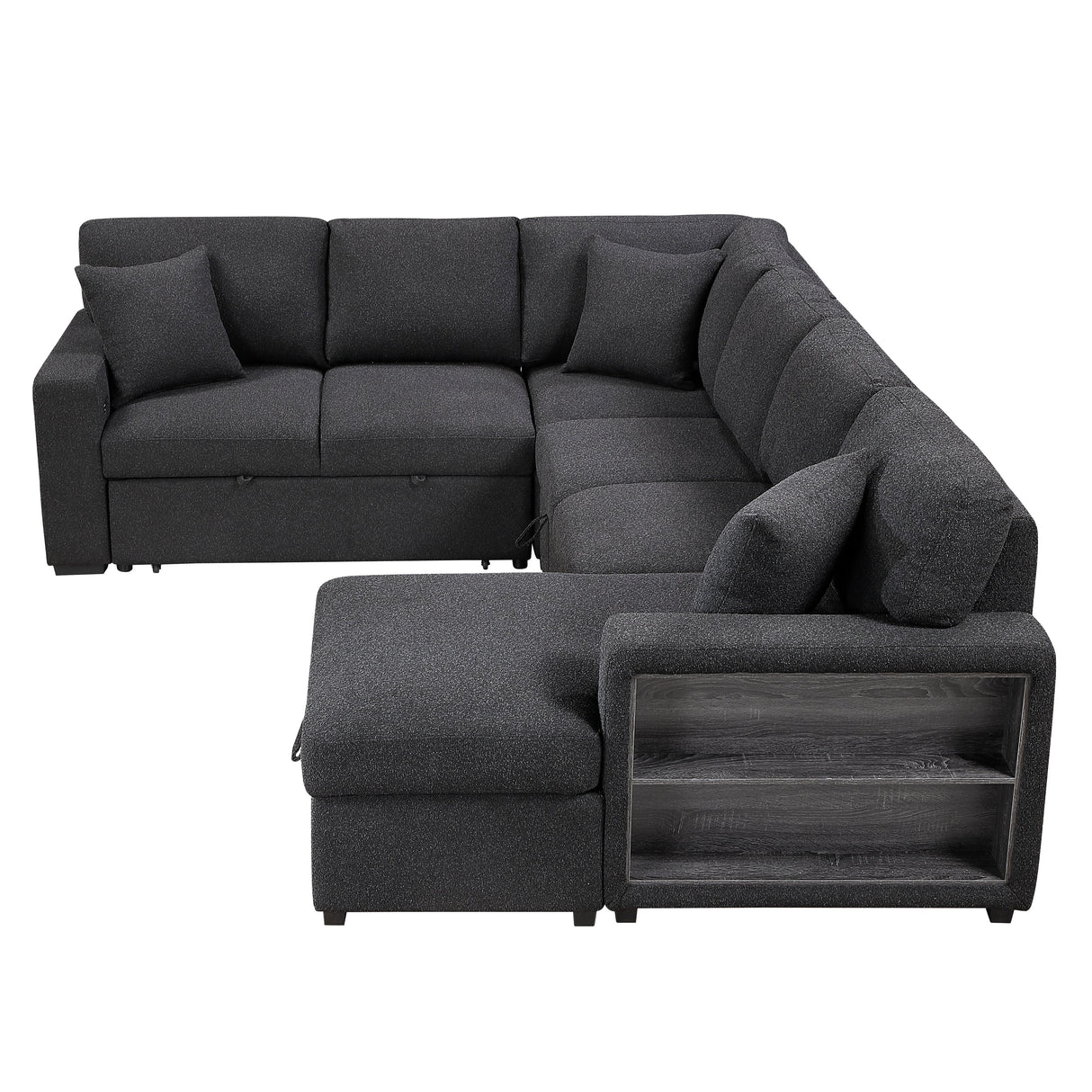 Pompano Black Boucle 4-Piece Sectional with Right Chaise and Pull-out Bed by Homelegance at Eve Furniture