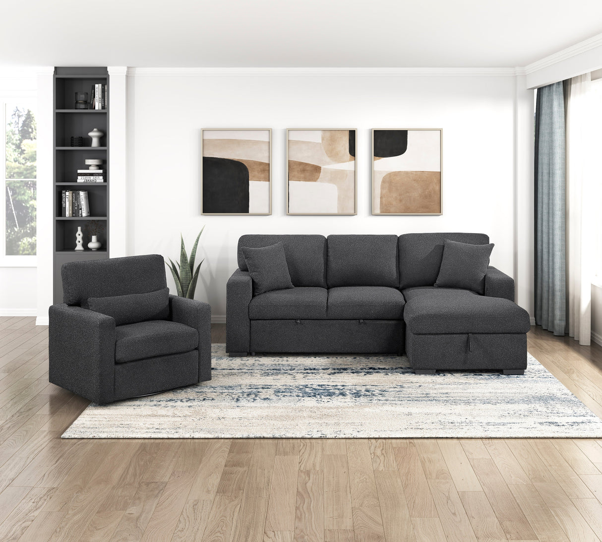 Pompano Black Boucle Swivel Chair by Homelegance at Eve Furniture