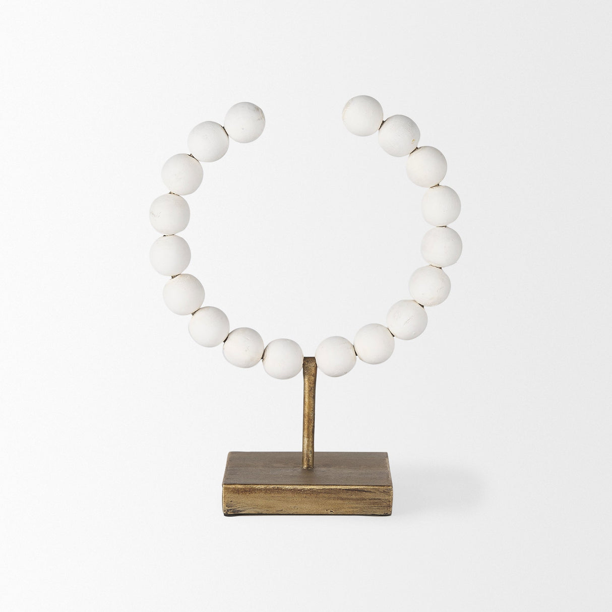 Pontchartrain I (Small) 9L x 5W White Beaded Broken Sphere Decorative Object W/ Gold Base by Mercana at Eve Furniture