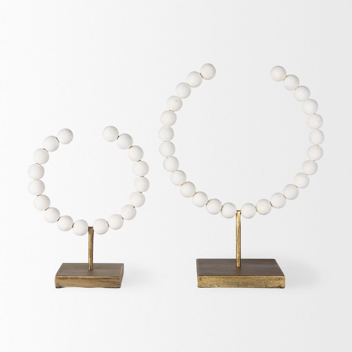 Pontchartrain I (Small) 9L x 5W White Beaded Broken Sphere Decorative Object W/ Gold Base by Mercana at Eve Furniture