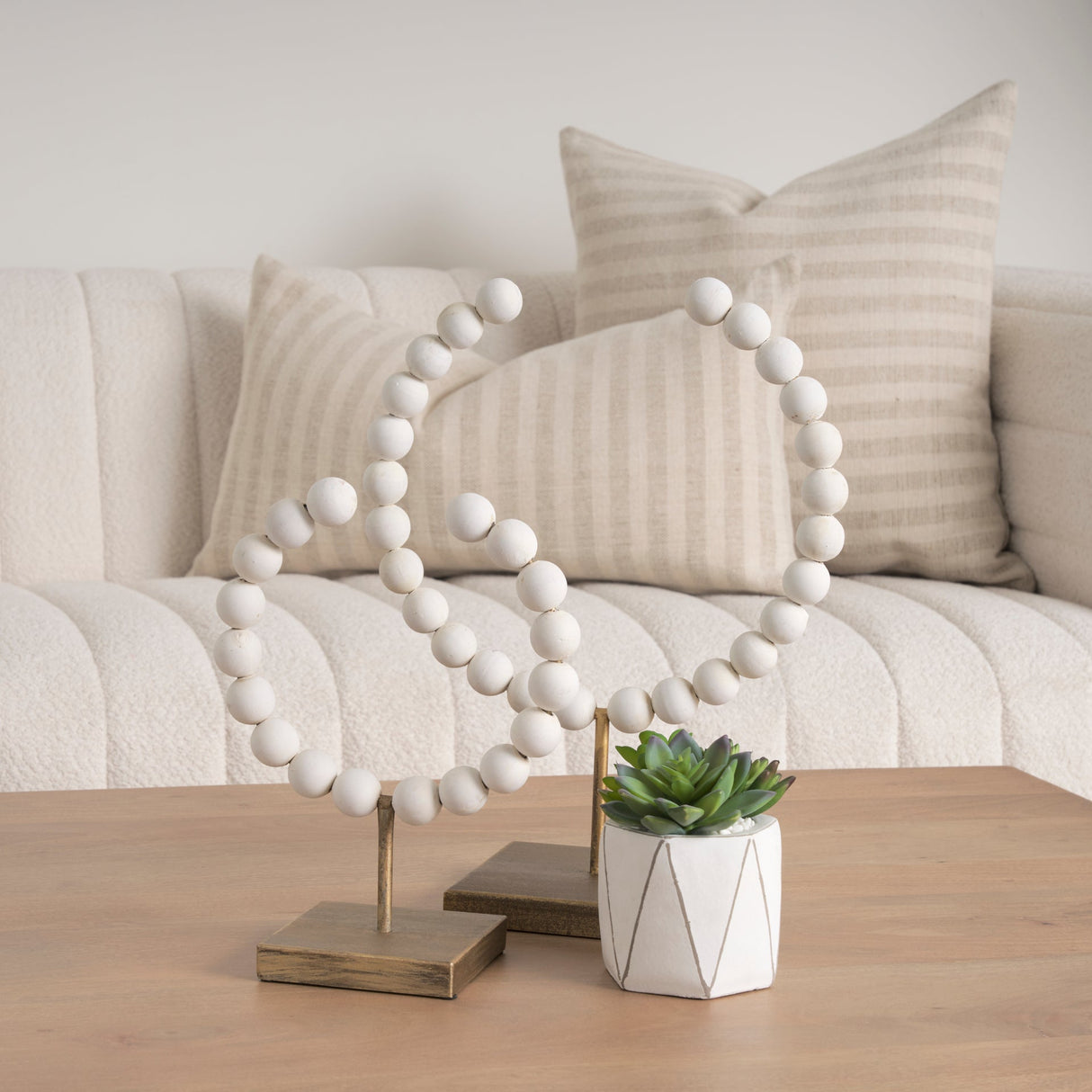 Pontchartrain II (Large) 11L x 6W White Beaded Broken Sphere Decorative Object W/ Gold Base by Mercana at Eve Furniture