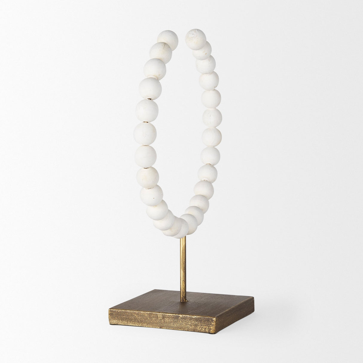 Pontchartrain II (Large) 11L x 6W White Beaded Broken Sphere Decorative Object W/ Gold Base by Mercana at Eve Furniture
