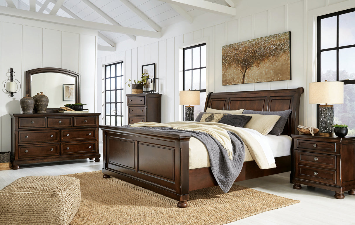 Porter Rustic Brown Sleigh Platform Bedroom Set by Ashley at Eve Furniture