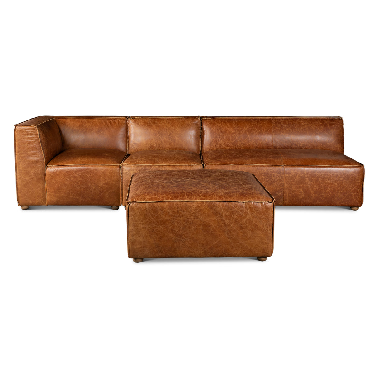 Portofino Loft Three Piece Sectional Sofa in Cocoa Brown Leather by Home Trends & Design at Eve Furniture