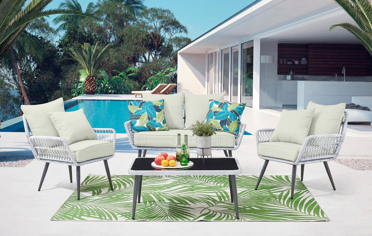 Portofino Patio 4-Person Conversation Set with Coffee Table with Cream Cushions by Manhattan Comfort at Eve Furniture