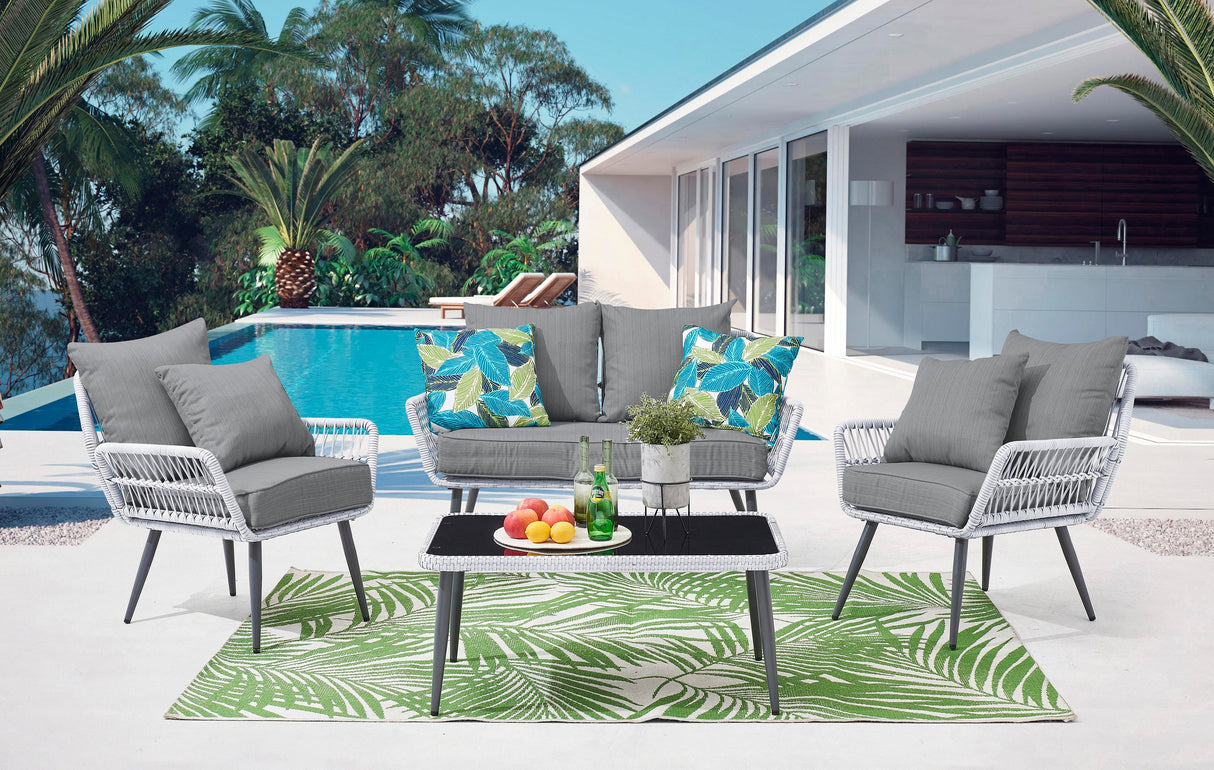 Portofino Patio 4-Person Conversation Set with Coffee Table with Grey Cushions by Manhattan Comfort at Eve Furniture