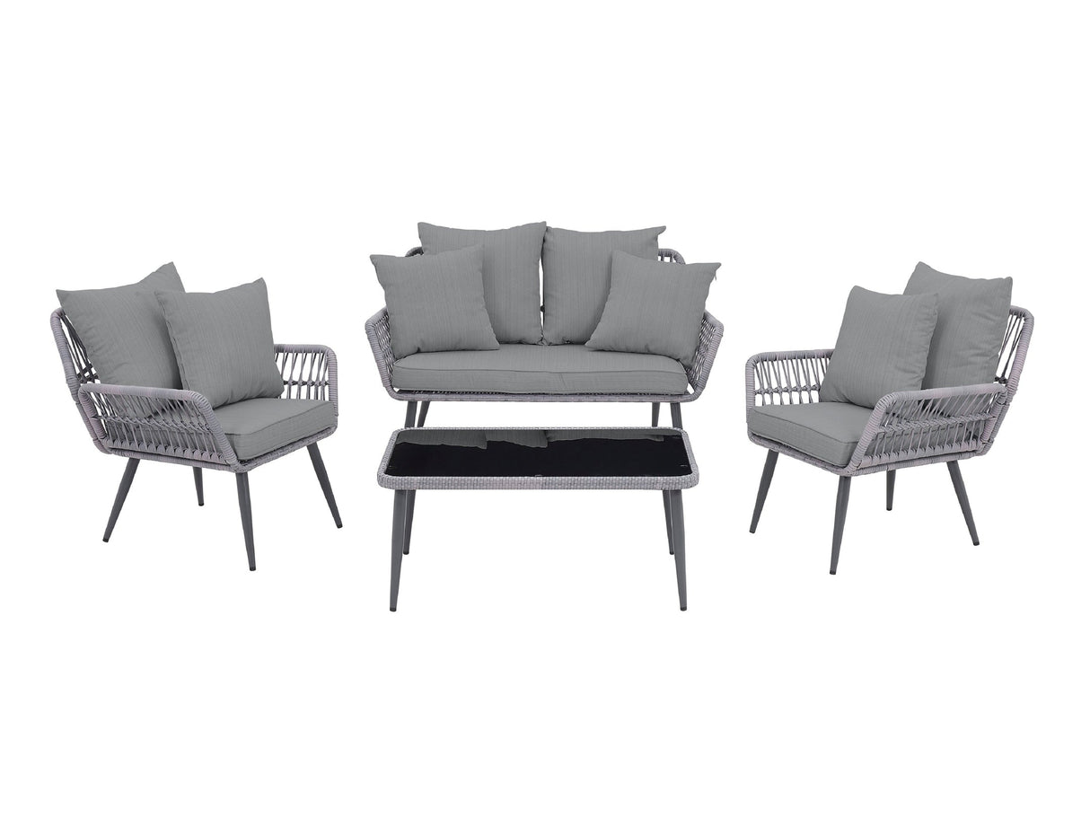 Portofino Patio 4-Person Conversation Set with Coffee Table with Grey Cushions by Manhattan Comfort at Eve Furniture
