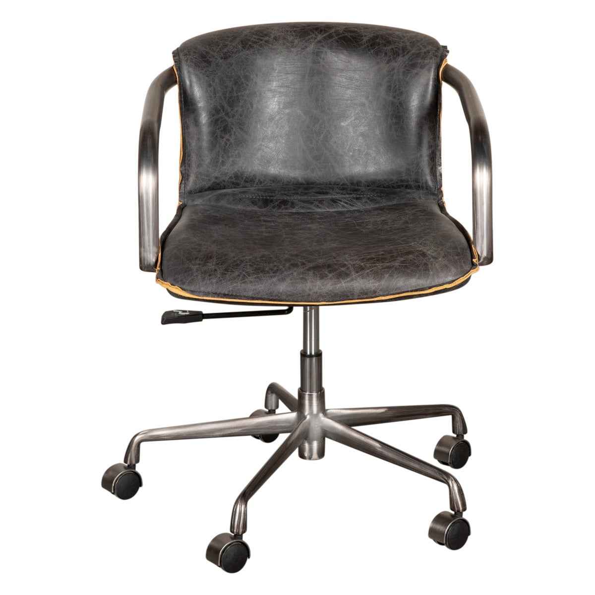 Portofino Swivel Office Chair in Antique Ebony Leather and Antique Zinc by Home Trends & Design at Eve Furniture