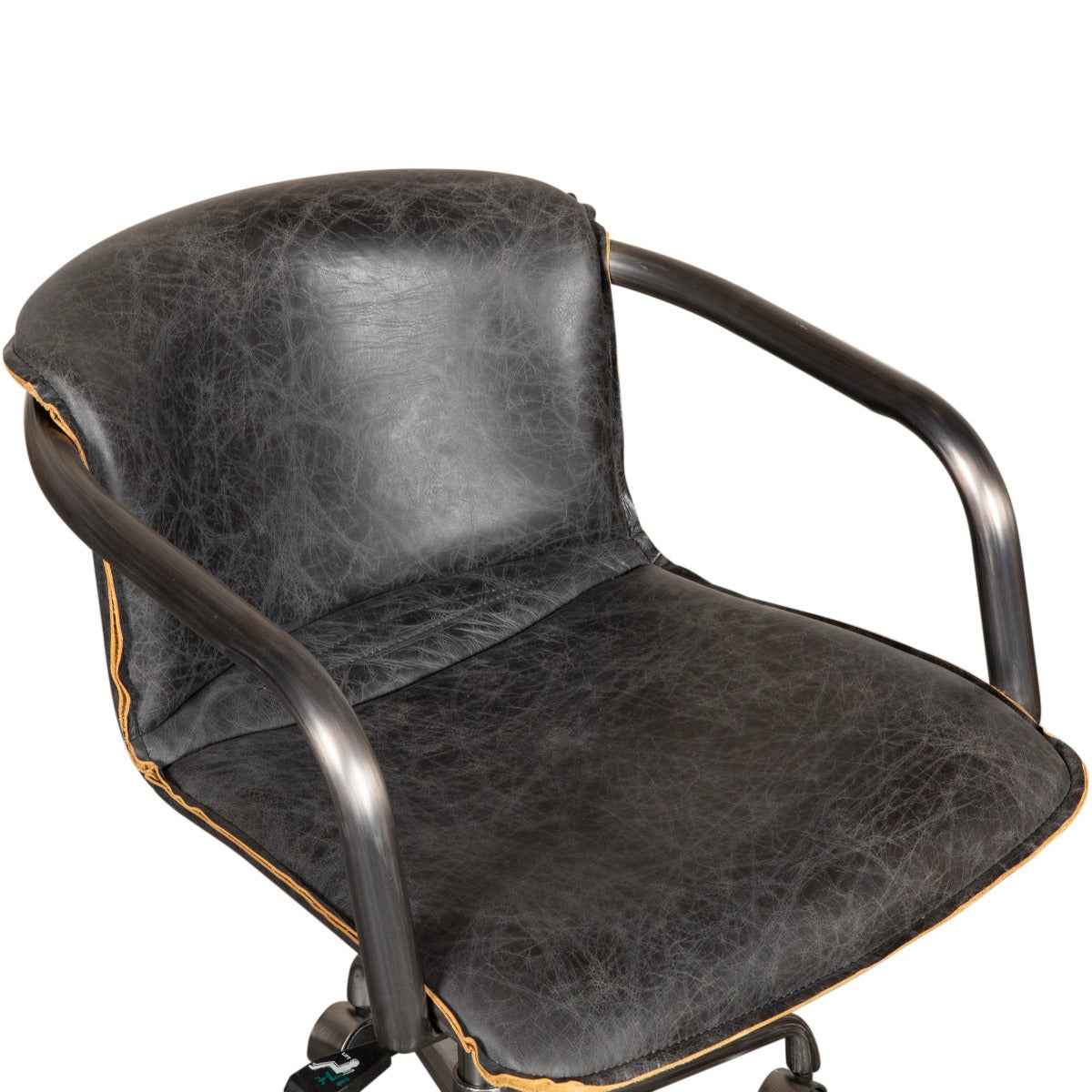 Portofino Swivel Office Chair in Antique Ebony Leather and Antique Zinc by Home Trends & Design at Eve Furniture