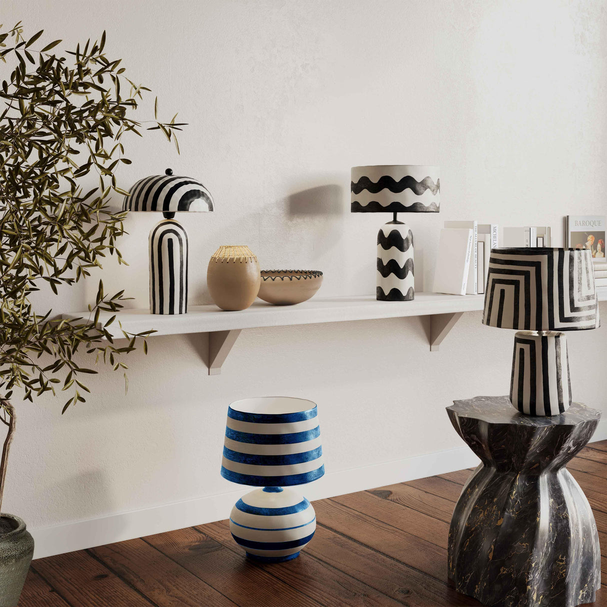 Positano Striped Papier Mache Table Lamp by TOV Furniture at Eve Furniture