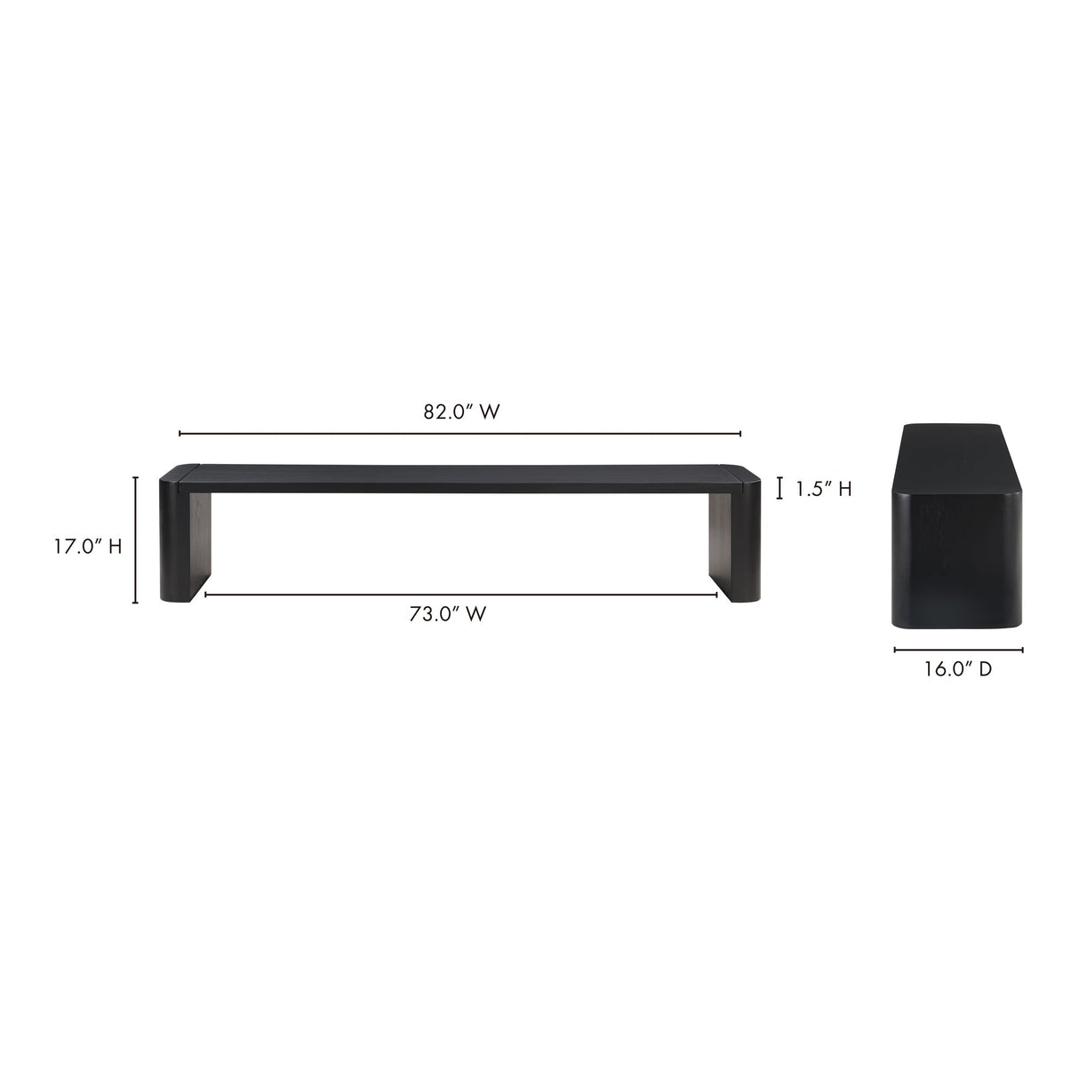 Post Black Large Dining Bench by MOES at Eve Furniture