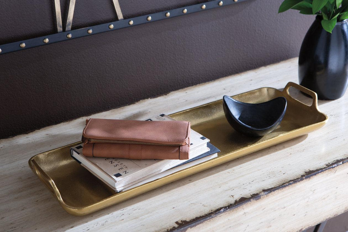 Posy Gold Finish Tray by Ashley at Eve Furniture