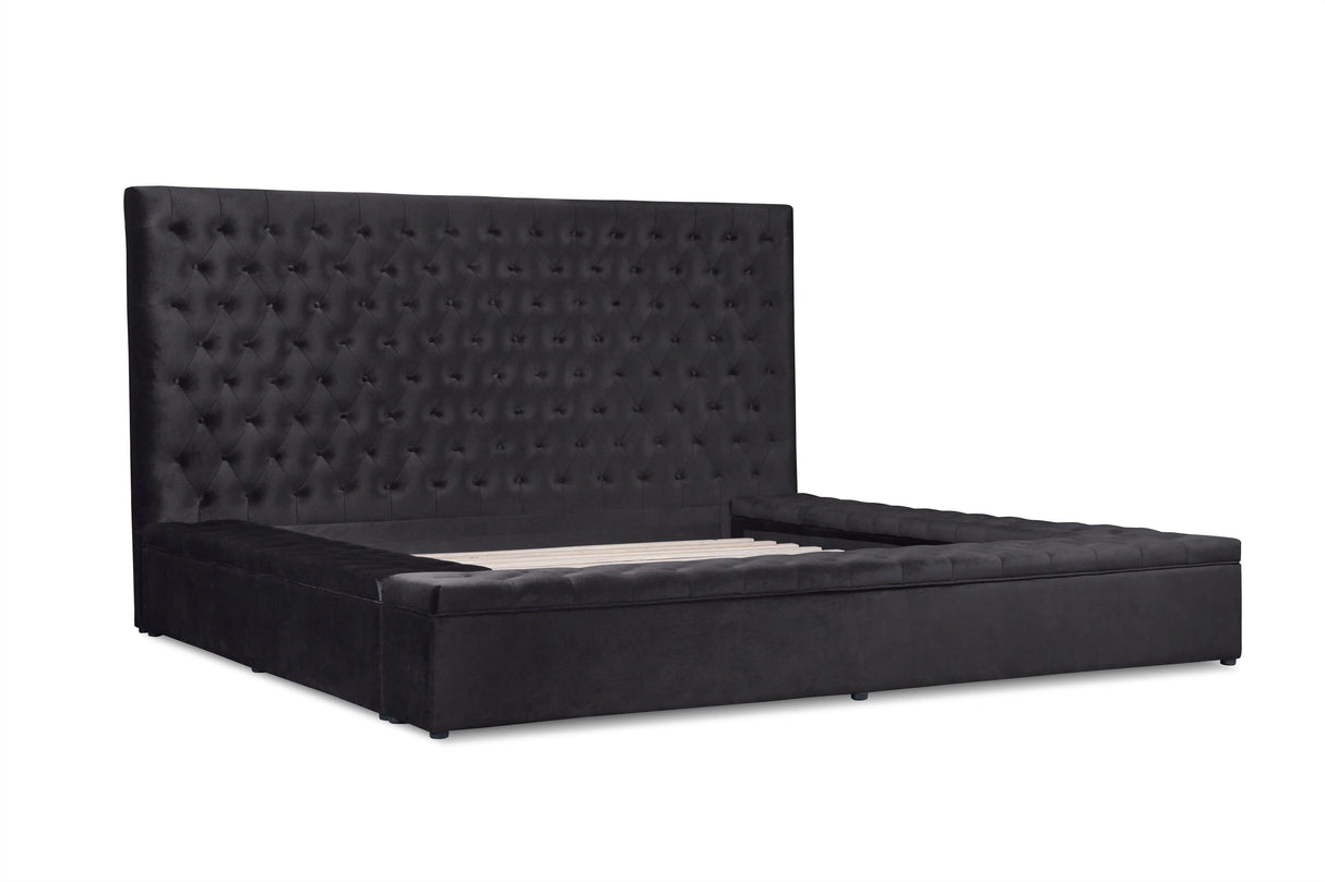 Prague Black Velvet Queen Upholstered Storage Platform Bed by Homelegance at Eve Furniture