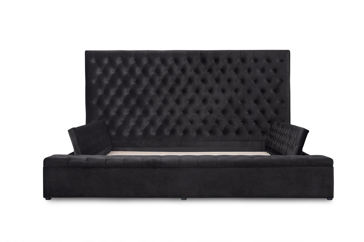 Prague Black Velvet Queen Upholstered Storage Platform Bed by Homelegance at Eve Furniture