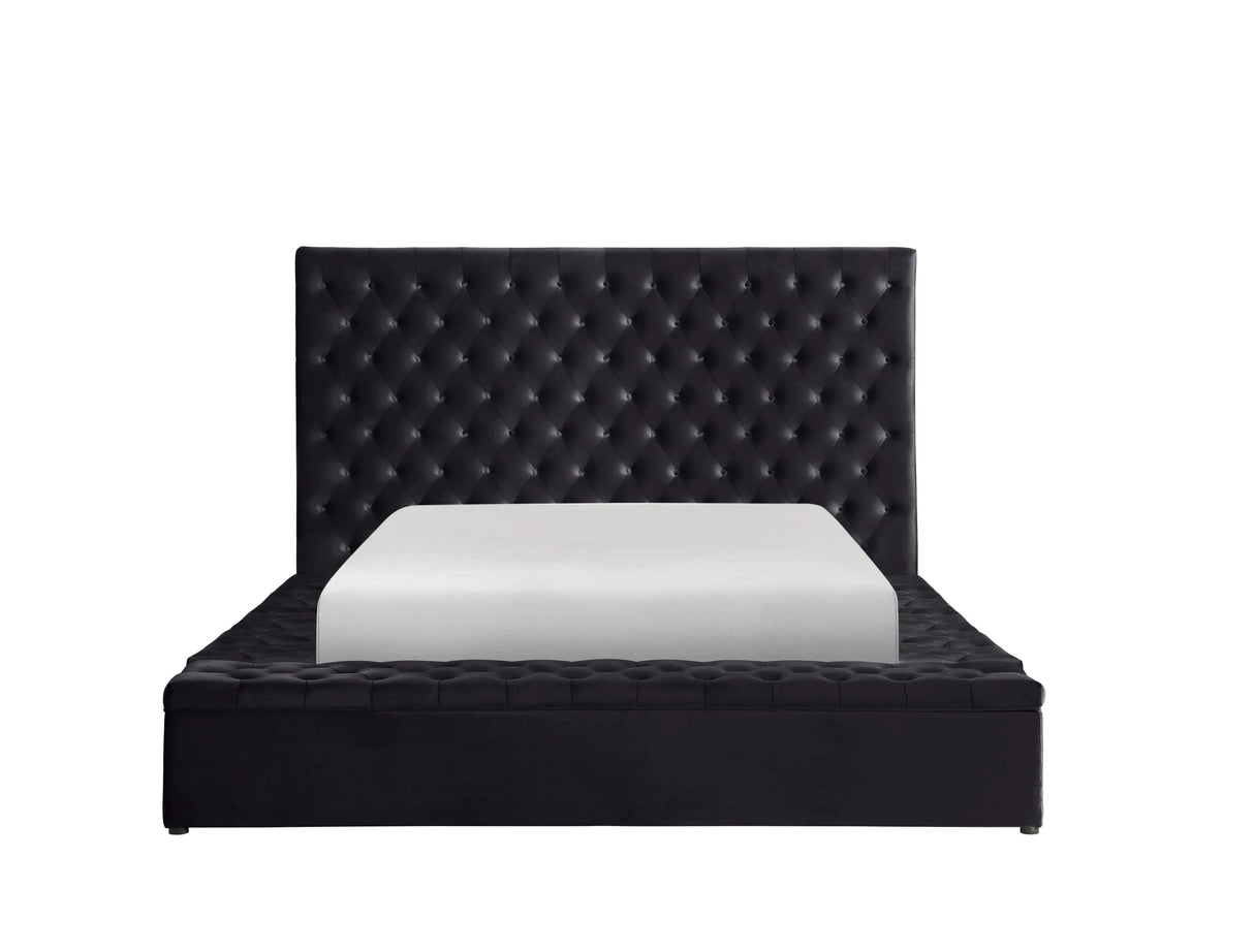 Prague Black Velvet Queen Upholstered Storage Platform Bed by Homelegance at Eve Furniture