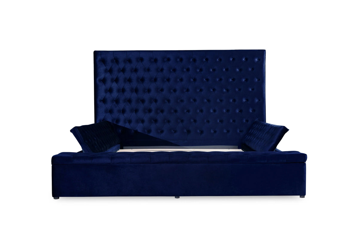 Prague Blue Velvet King Upholstered Storage Platform Bed by Homelegance at Eve Furniture