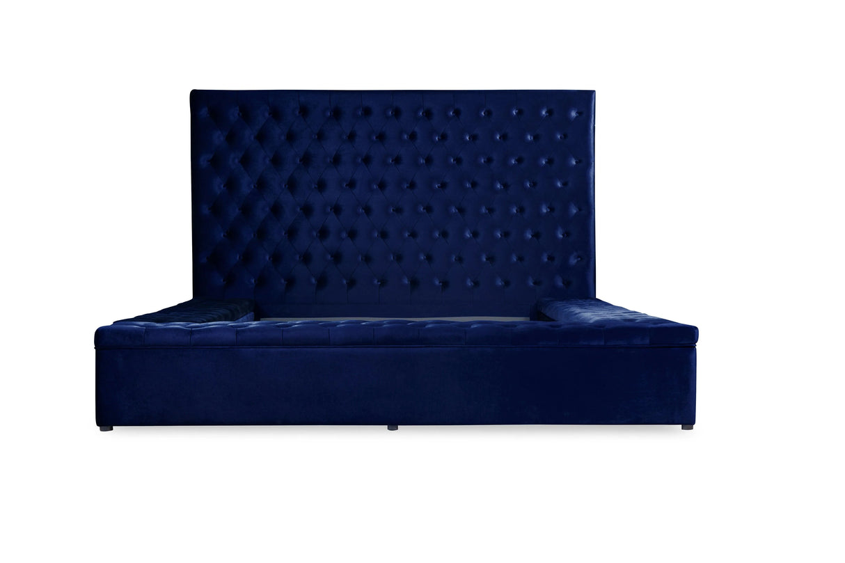 Prague Blue Velvet Queen Upholstered Storage Platform Bed by Homelegance at Eve Furniture