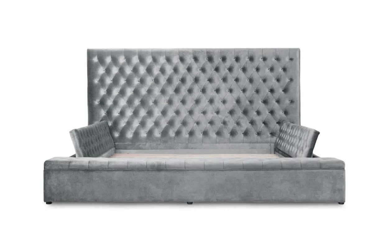 Prague Gray Velvet King Upholstered Storage Platform Bed by Homelegance at Eve Furniture