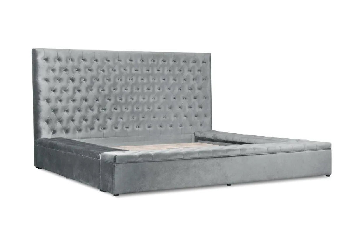 Prague Gray Velvet Queen Upholstered Storage Platform Bed by Homelegance at Eve Furniture