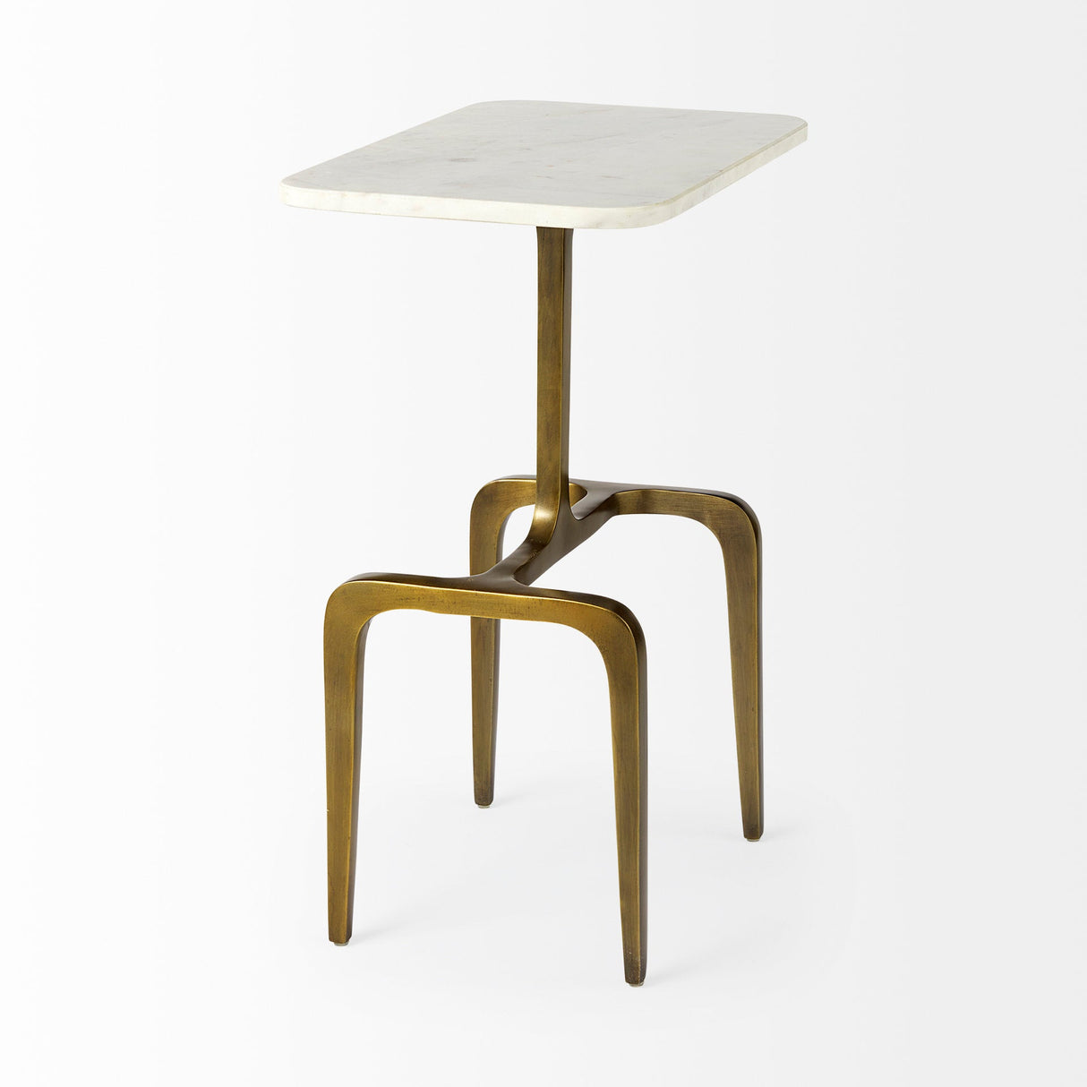 Preston 17.3L x 11.3W x 22.8H White Marble Top W/Gold Metal Accent Table by Mercana at Eve Furniture