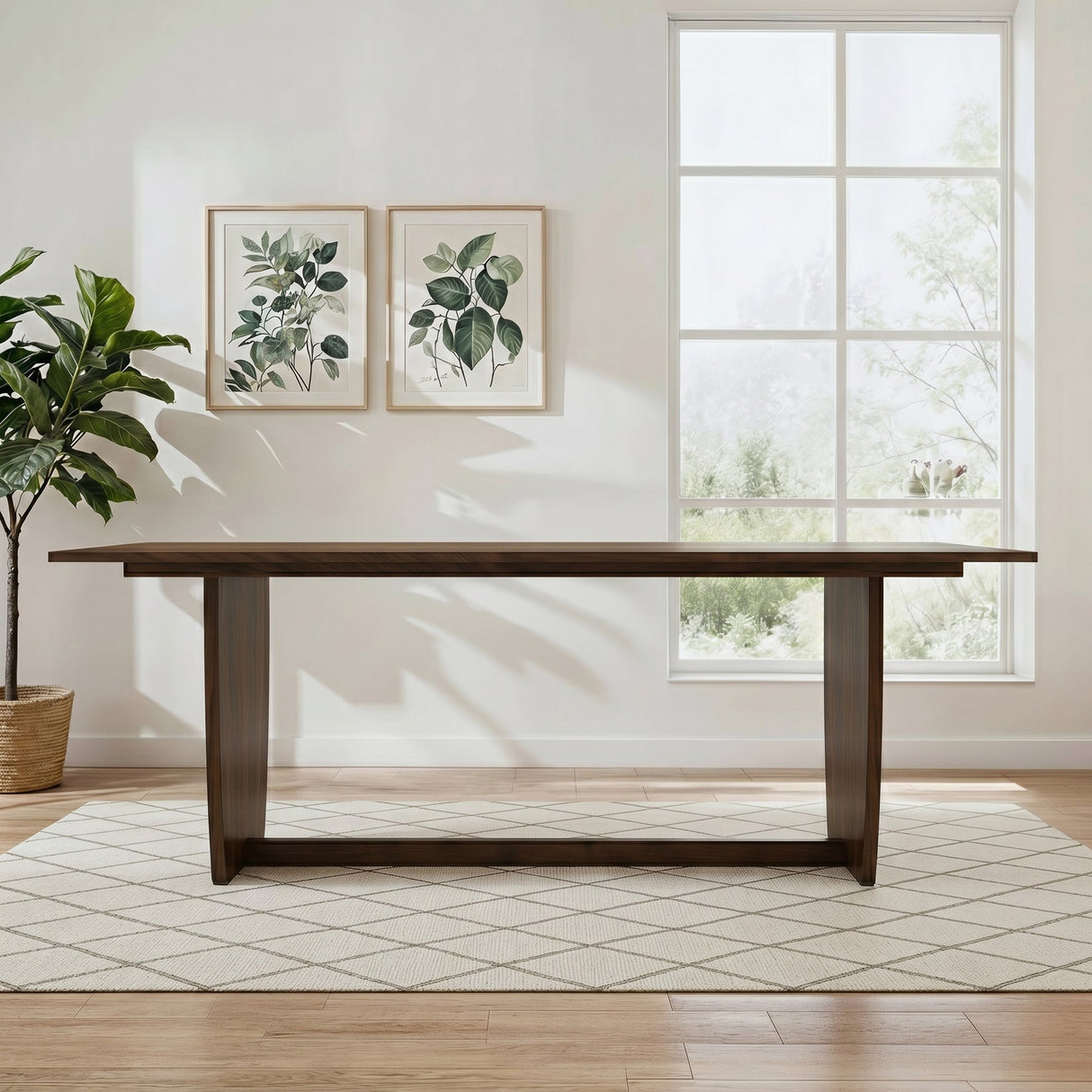 Preston Solid Wood Dining Table with Trestle Base in Warm Walnut Finish by Ashcroft Furniture at Eve Furniture