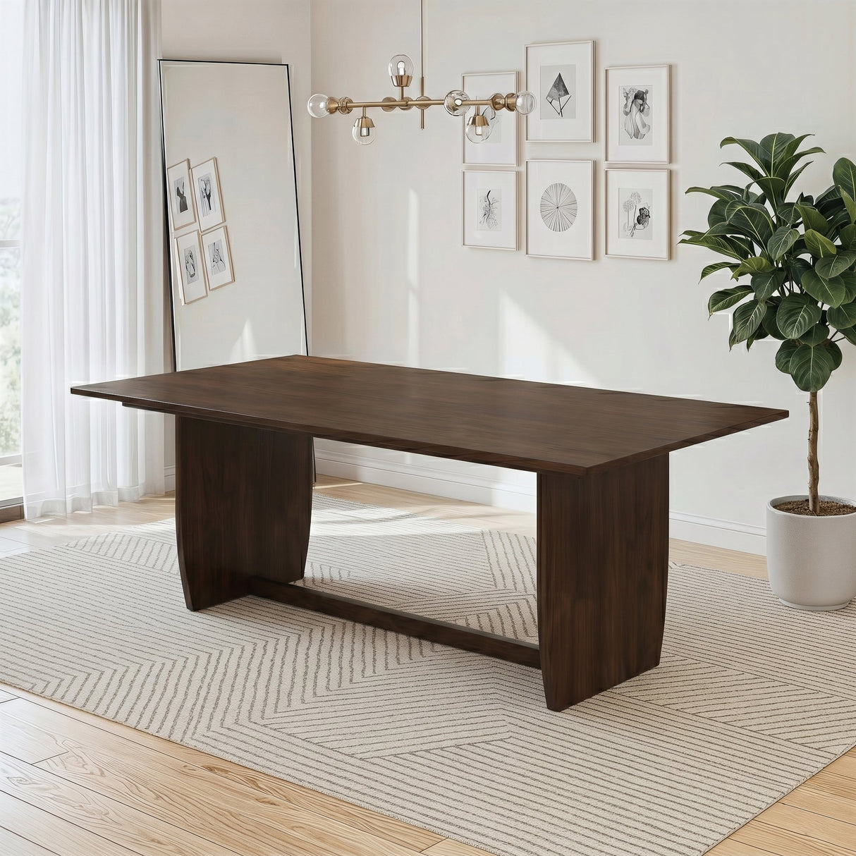 Preston Solid Wood Dining Table with Trestle Base in Warm Walnut Finish by Ashcroft Furniture at Eve Furniture