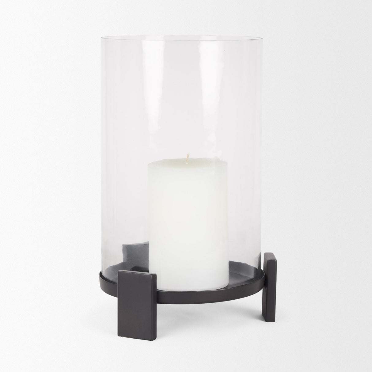Price Large Matte Black-Brown Metal w/ Glass Hurricane Candle Holder by Mercana at Eve Furniture