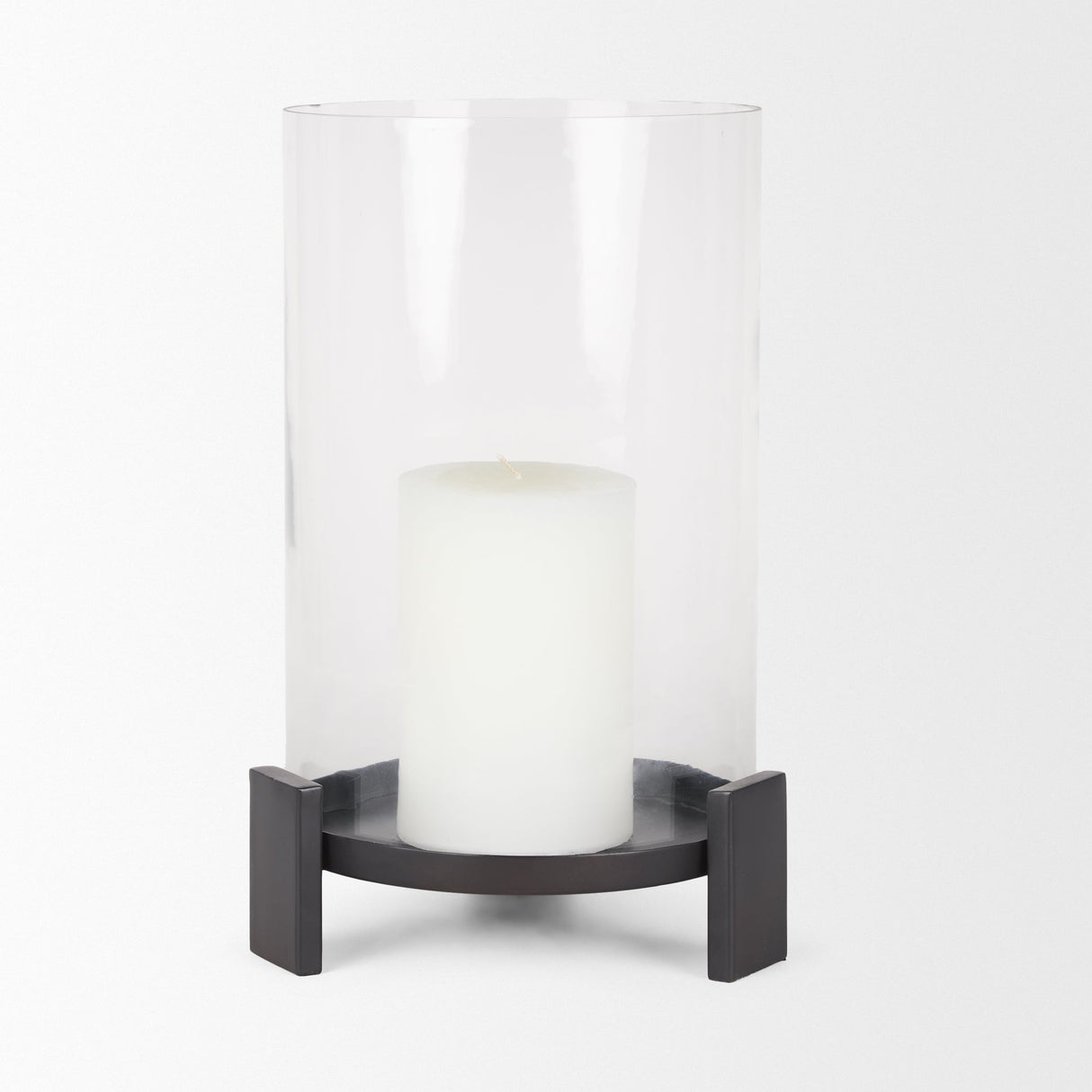 Price Large Matte Black-Brown Metal w/ Glass Hurricane Candle Holder by Mercana at Eve Furniture