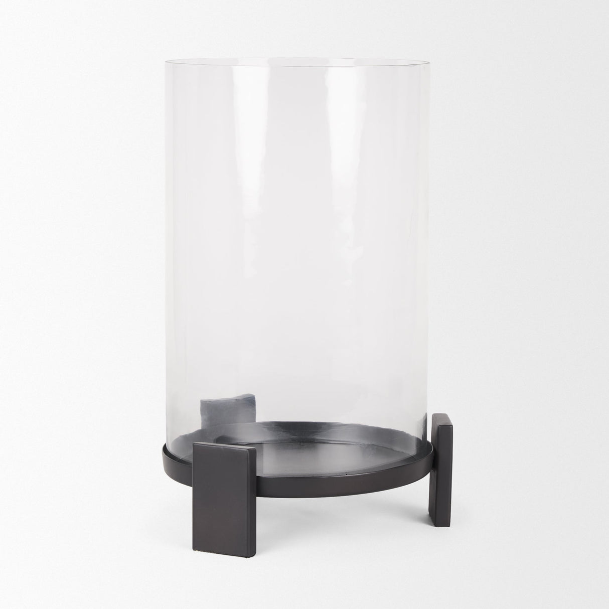 Price Large Matte Black-Brown Metal w/ Glass Hurricane Candle Holder by Mercana at Eve Furniture