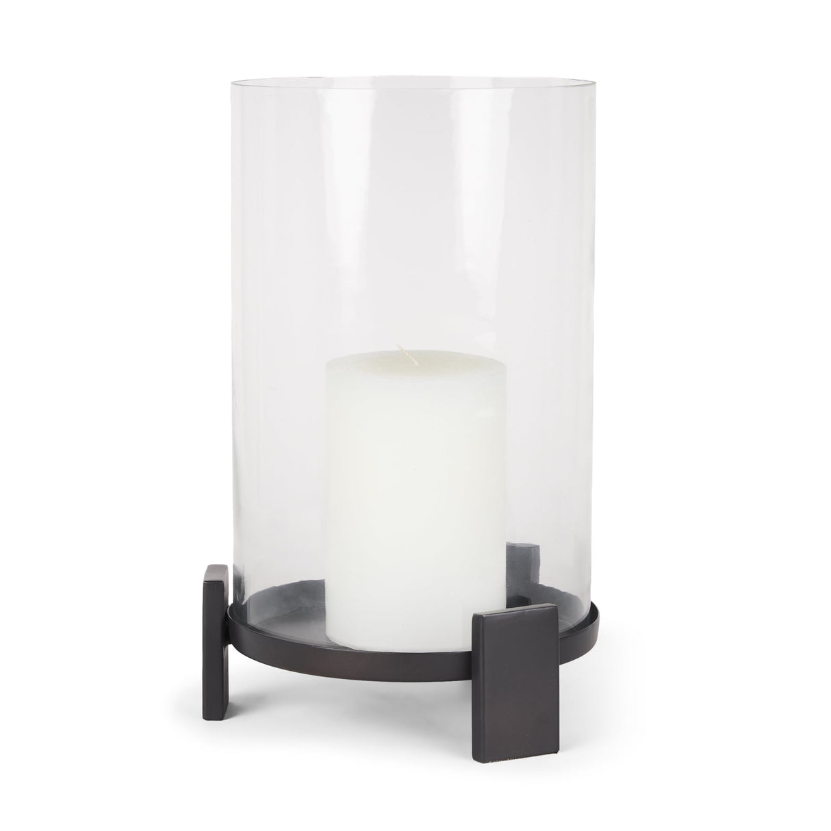Price Large Matte Black-Brown Metal w/ Glass Hurricane Candle Holder by Mercana at Eve Furniture
