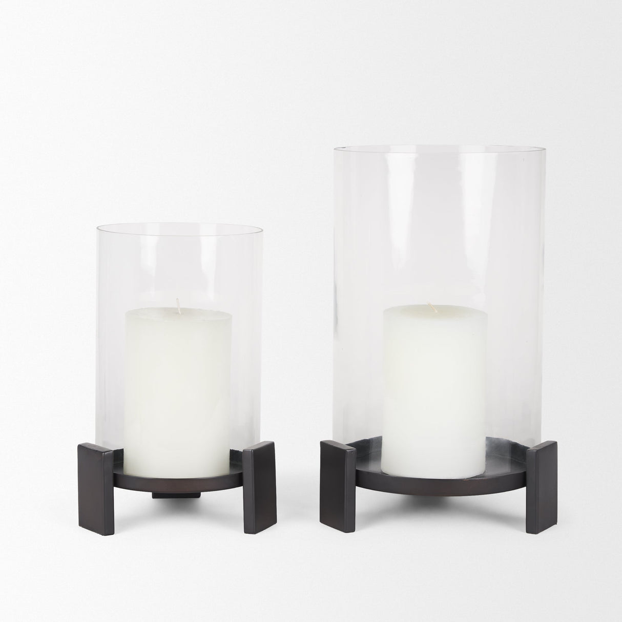 Price Small Matte Black-Brown Metal w/ Glass Hurricane Candle Holder by Mercana at Eve Furniture