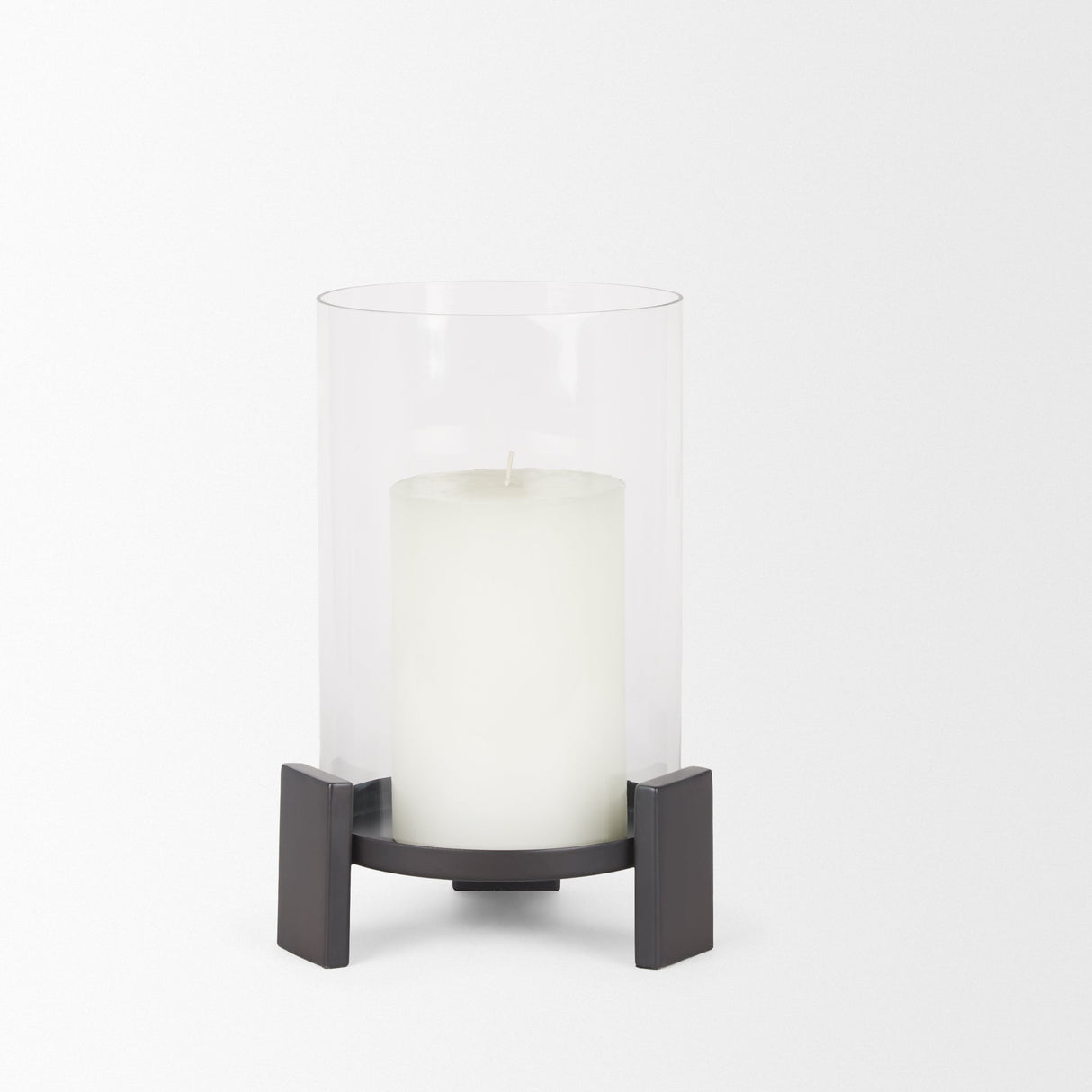 Price Small Matte Black-Brown Metal w/ Glass Hurricane Candle Holder by Mercana at Eve Furniture
