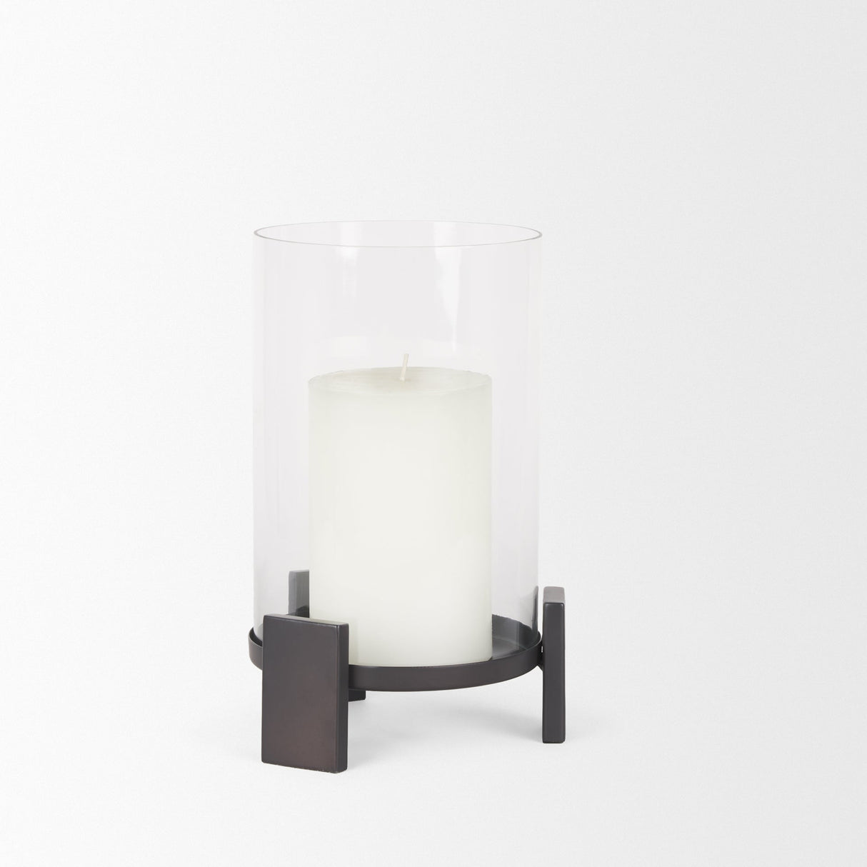 Price Small Matte Black-Brown Metal w/ Glass Hurricane Candle Holder by Mercana at Eve Furniture
