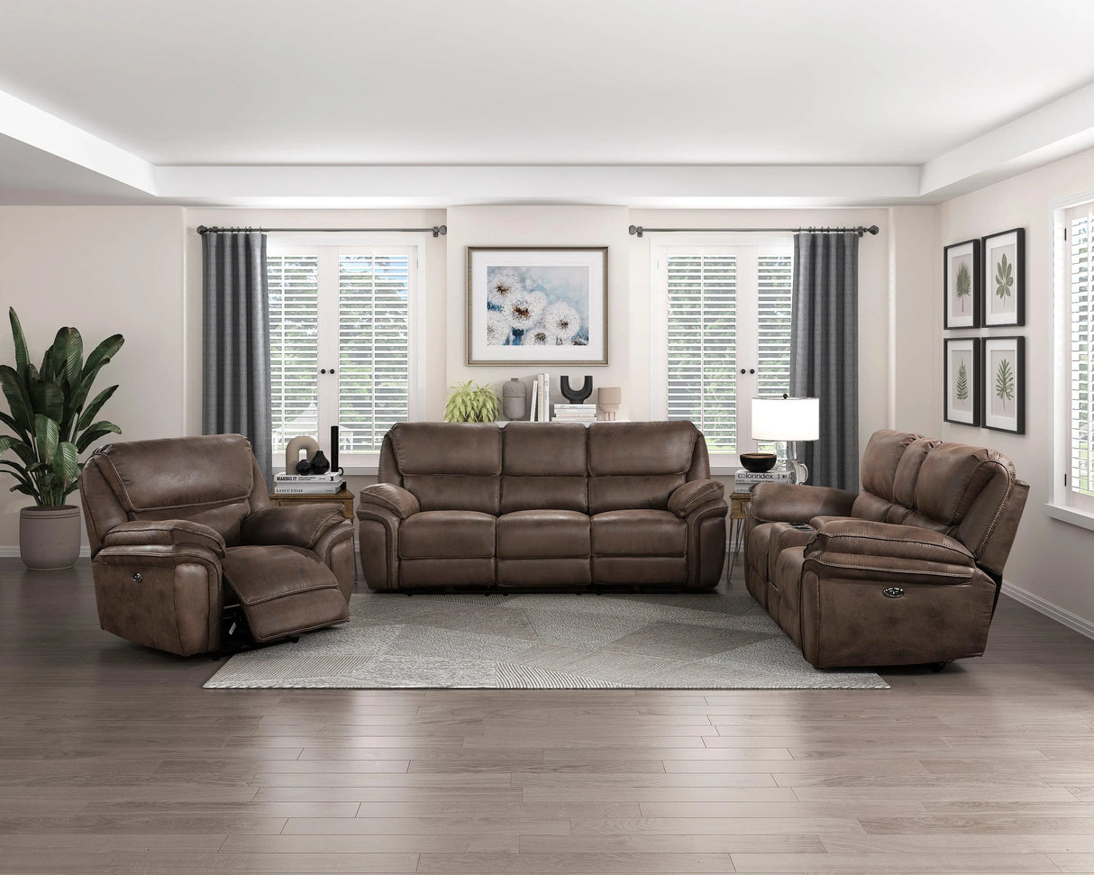 Proctor Brown Microfiber Power Double Reclining Sofa by Homelegance at Eve Furniture