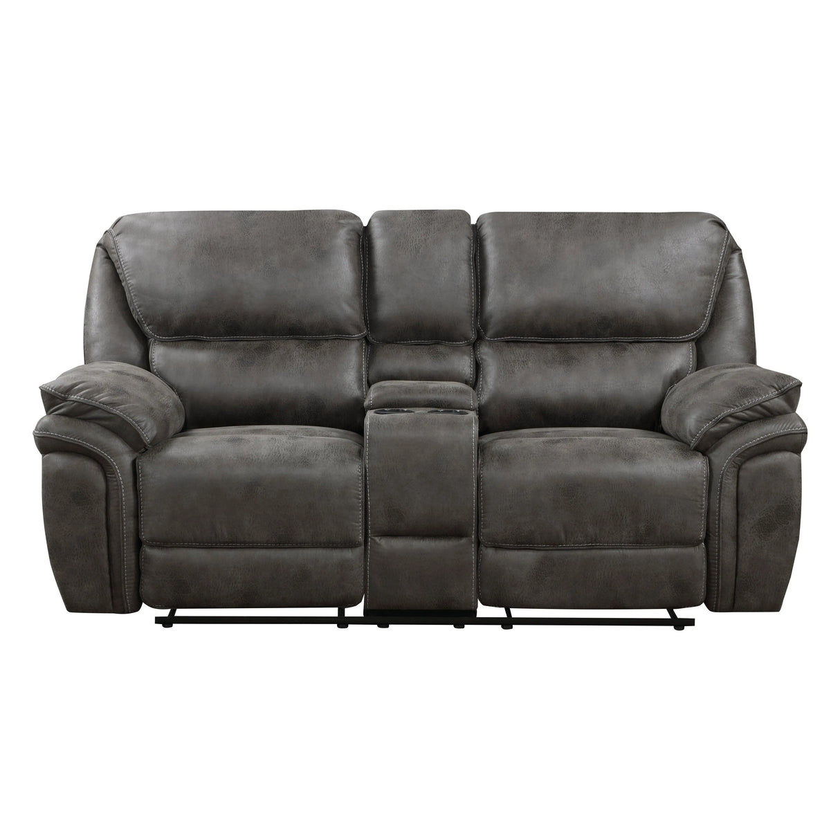 Proctor Gray Microfiber Double Reclining Loveseat with Center Console by Homelegance at Eve Furniture