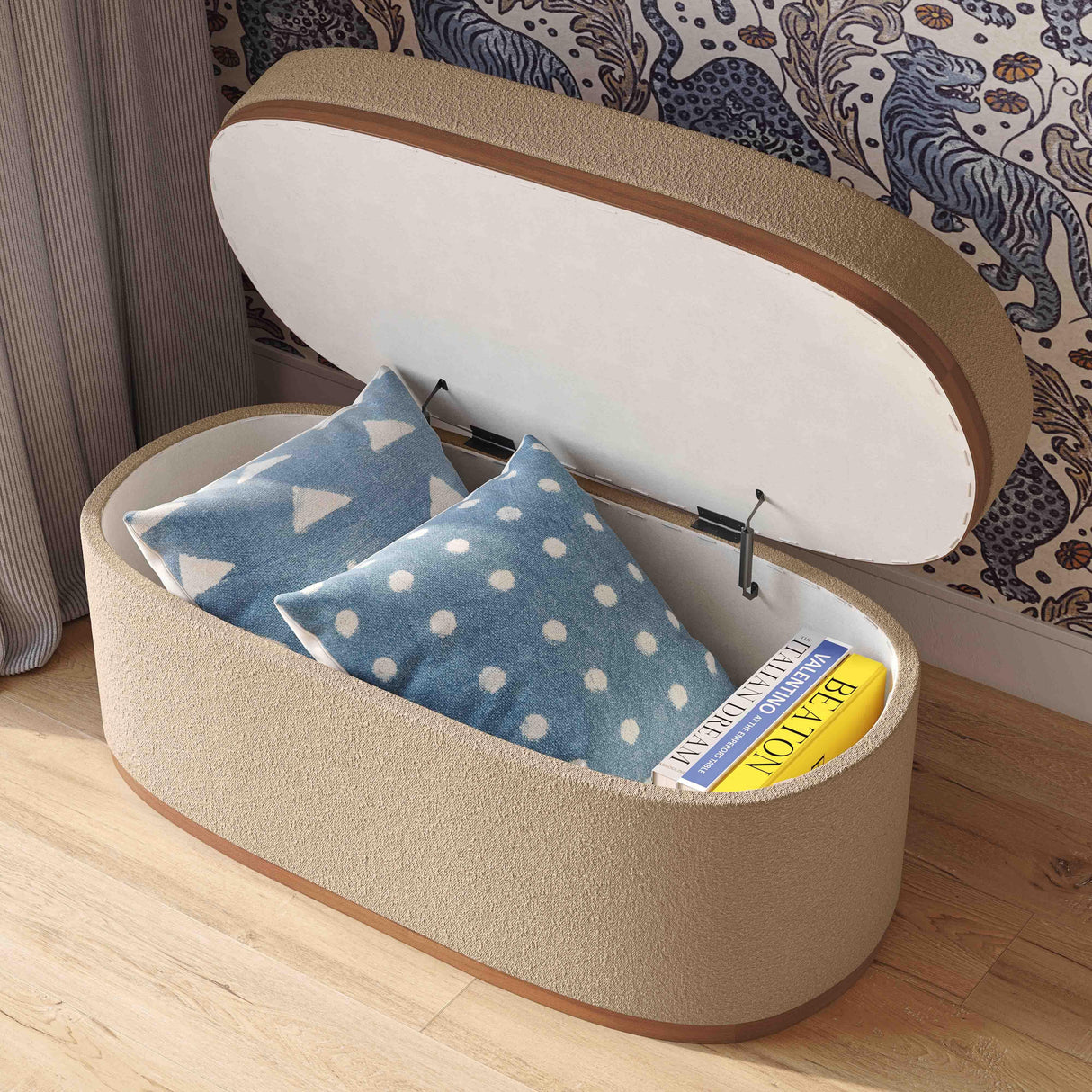 Olivier Boucle Oval Storage Ottoman by TOV Furniture at Eve Furniture