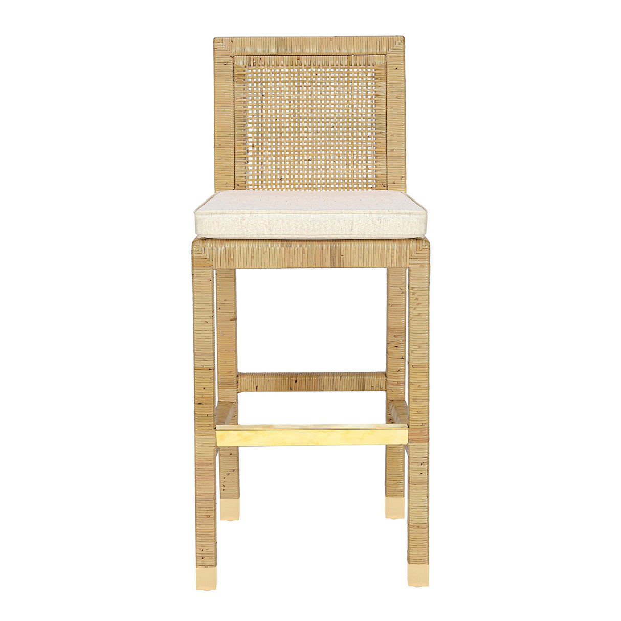 Amara Rattan & Cream Linen Stool by TOV Furniture at Eve Furniture