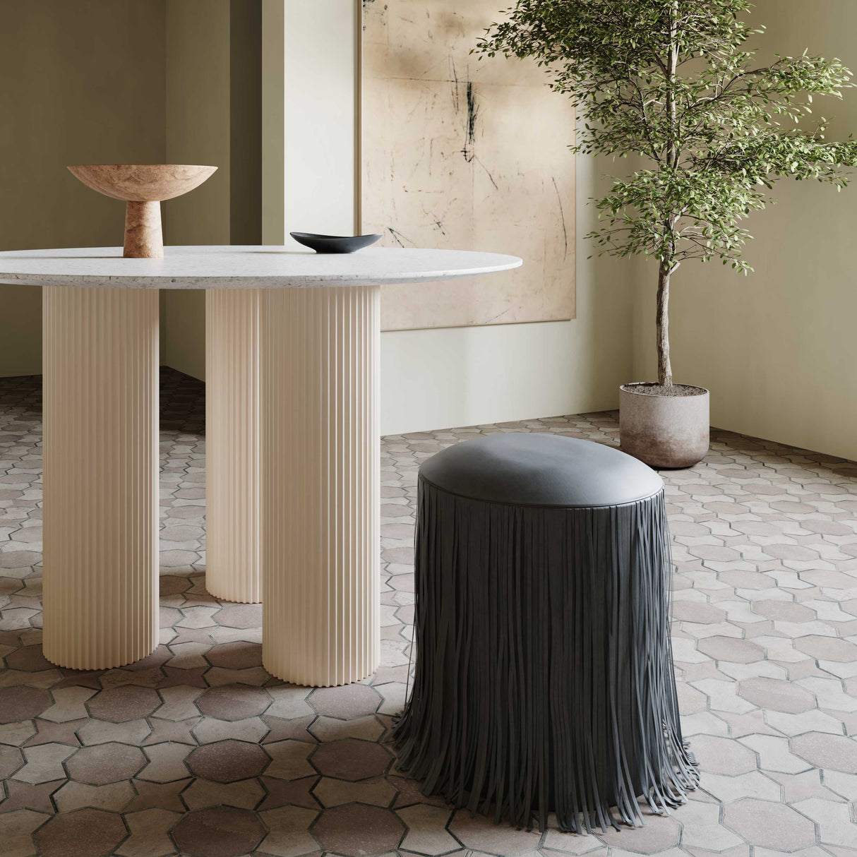 Shag Me Performance Vegan Leather Ottoman by TOV Furniture at Eve Furniture