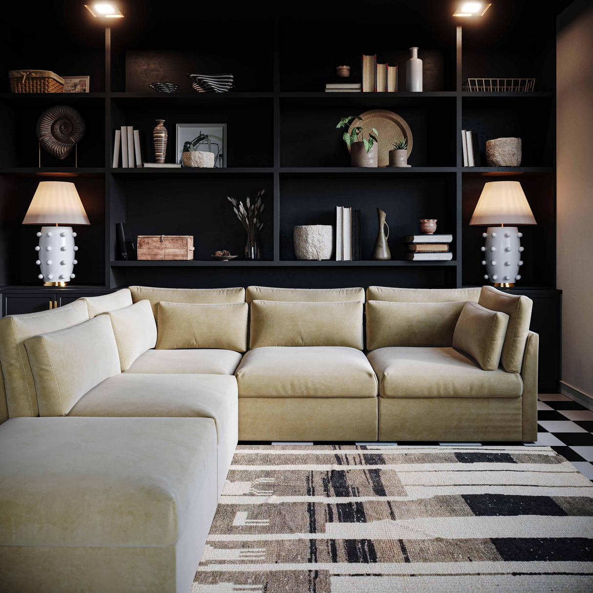 Jessie Champagne Velvet Modular Ottoman by TOV Furniture at Eve Furniture