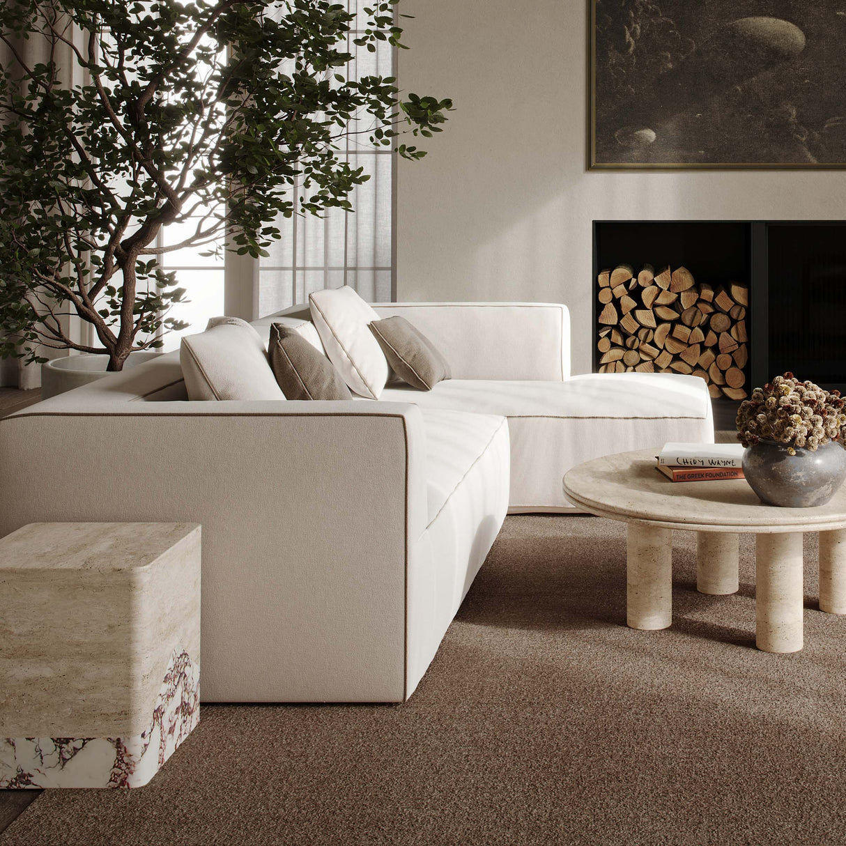 Tristine Cream Linen Sectional by TOV Furniture at Eve Furniture