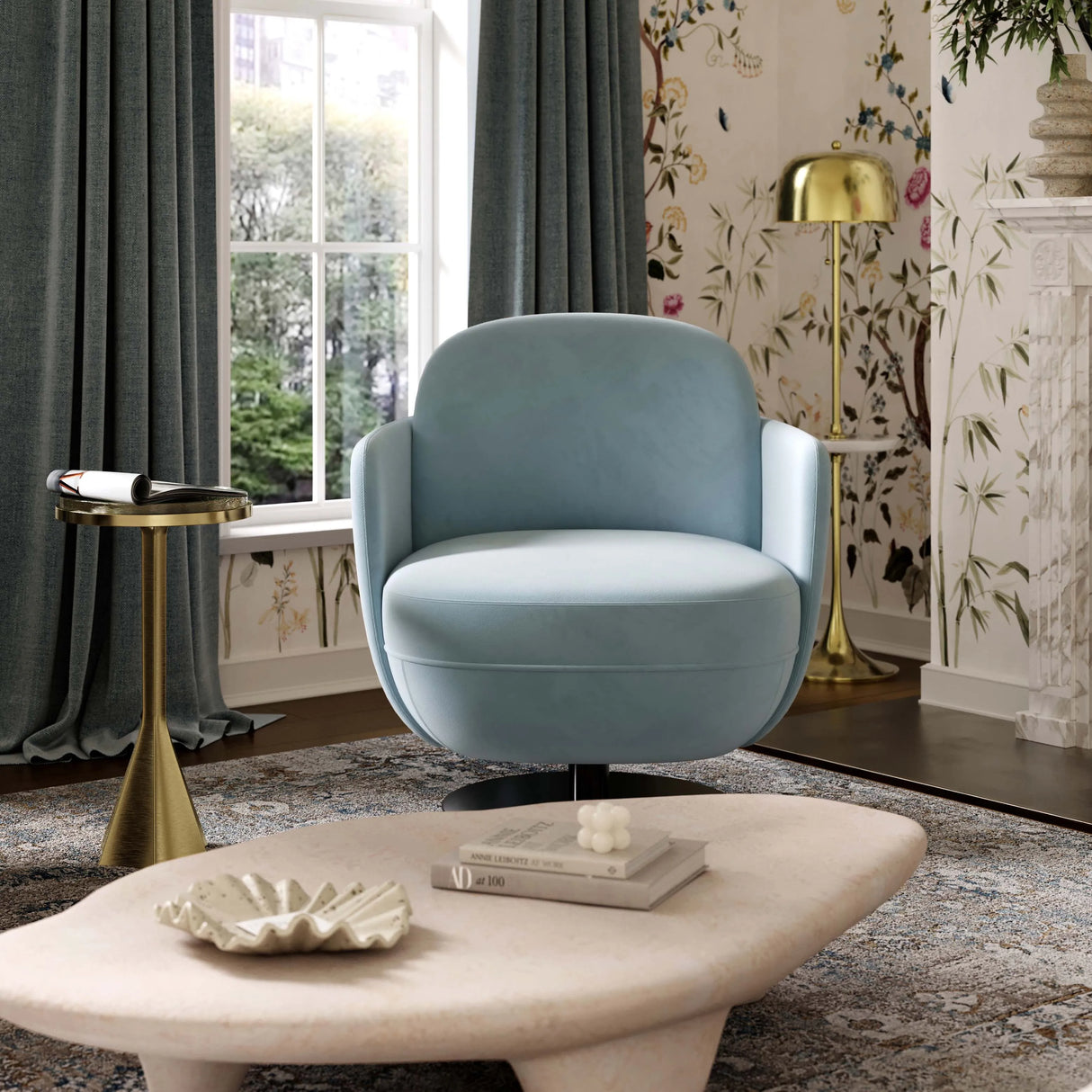 Solange Velvet Swivel Chair by TOV Furniture at Eve Furniture